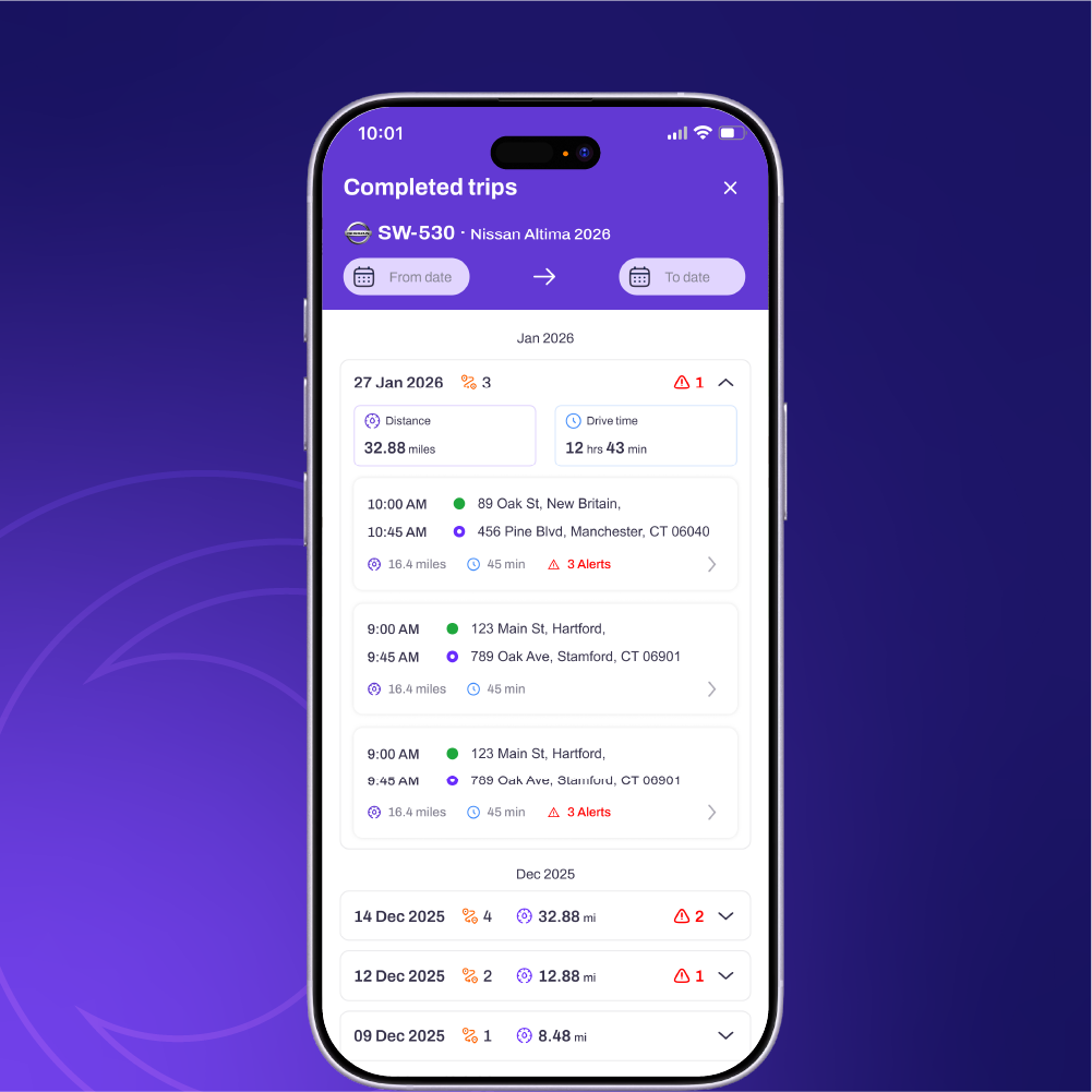 SmartWheels Mobile App - Completed Trips Diary