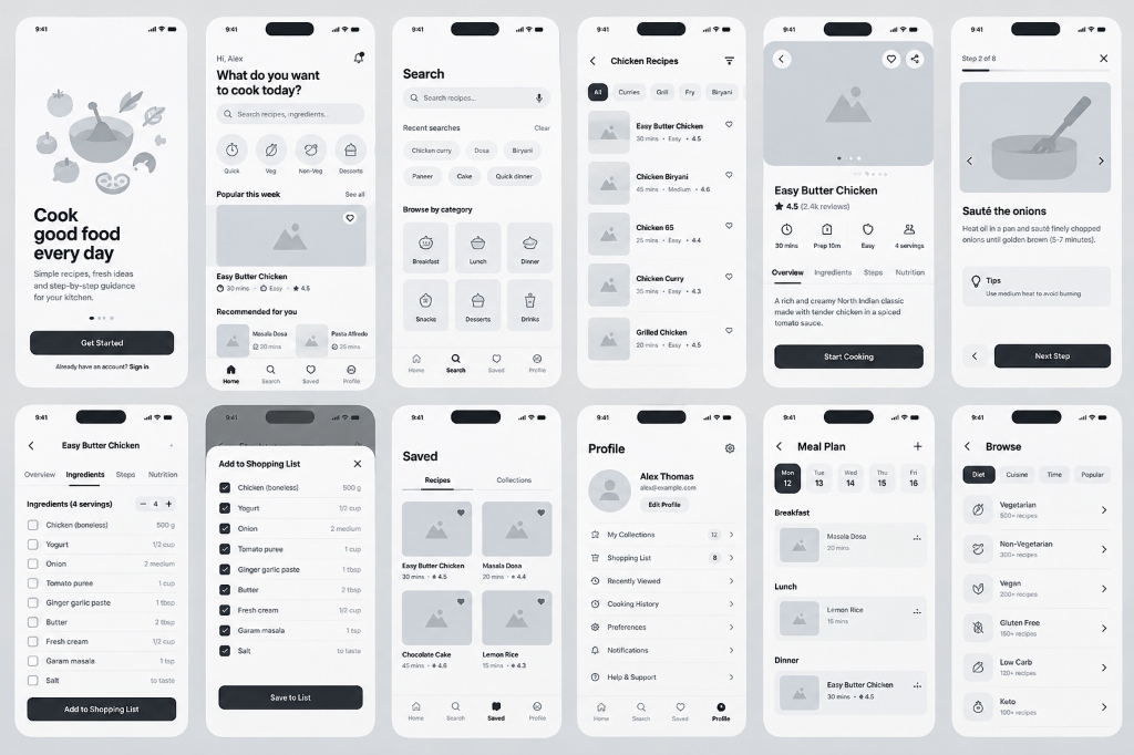 Recipe & Culinary Lifestyle Mobile App Flow